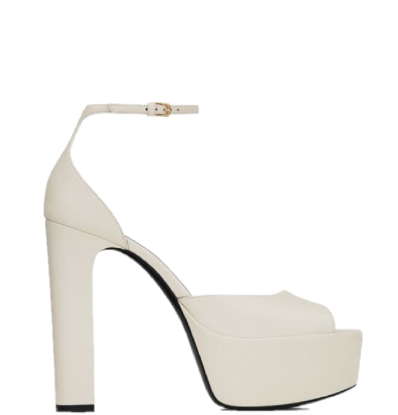  Giày Nữ Saint Laurent Jodie Platform Sandals Smooth Leather 'Pearl' 