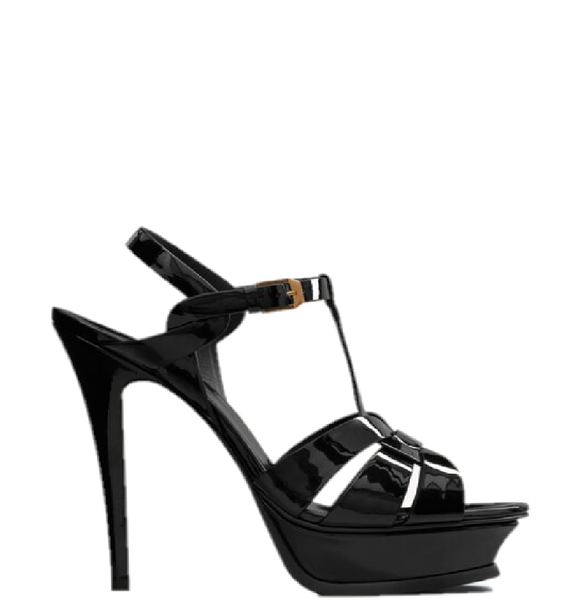  Giày Nữ Saint Laurent Tribute Platform Sandals In Patent Leather 'Black' 
