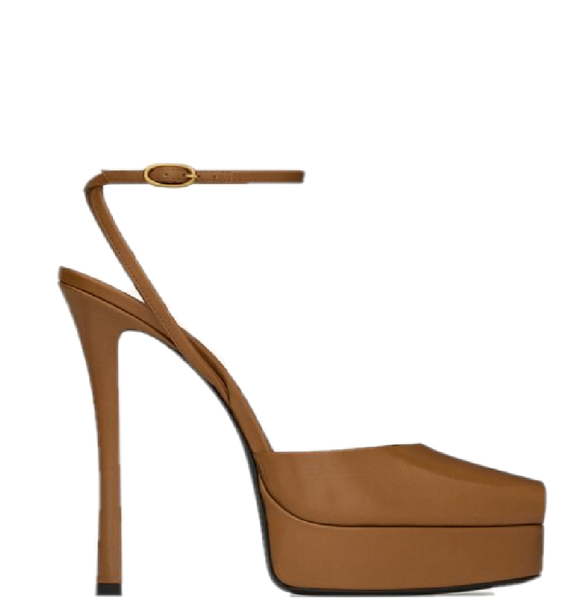  Giày Nữ Saint Laurent La Scandale Platform Sandals Smooth Leather 'Beige' 