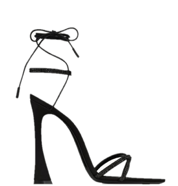  Giày Nữ Saint Laurent Liza Sandals In Satin Crepe And Rhinestones 'Black' 