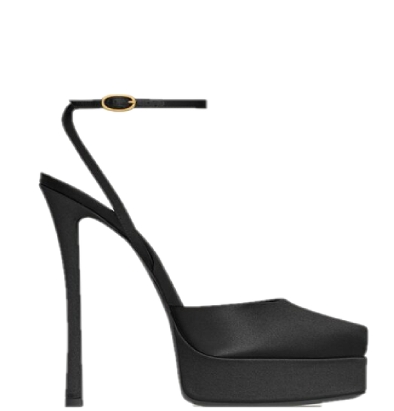  Giày Nữ Saint Laurent La Scandale Platform Sandals In Satin Crepe 'Black' 