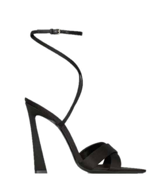  Giày Nữ Saint Laurent Corinne Sandals In Satin Crepe 'Black' 