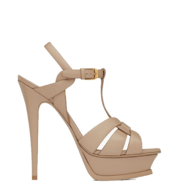  Giày Nữ Saint Laurent Tribute Platform Sandals In Smooth Leather 'Beige' 