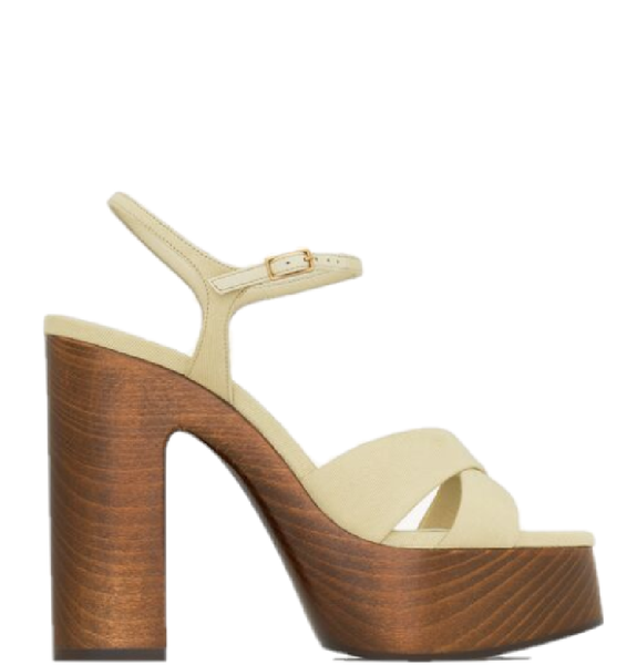  Giày Nữ Saint Laurent Bianca Platform Sandals In Canvas 'Beige' 