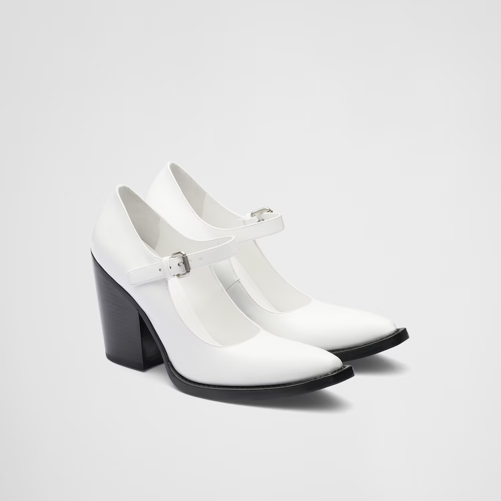  Giày Nữ Prada Brushed Leather Pumps 'White' 
