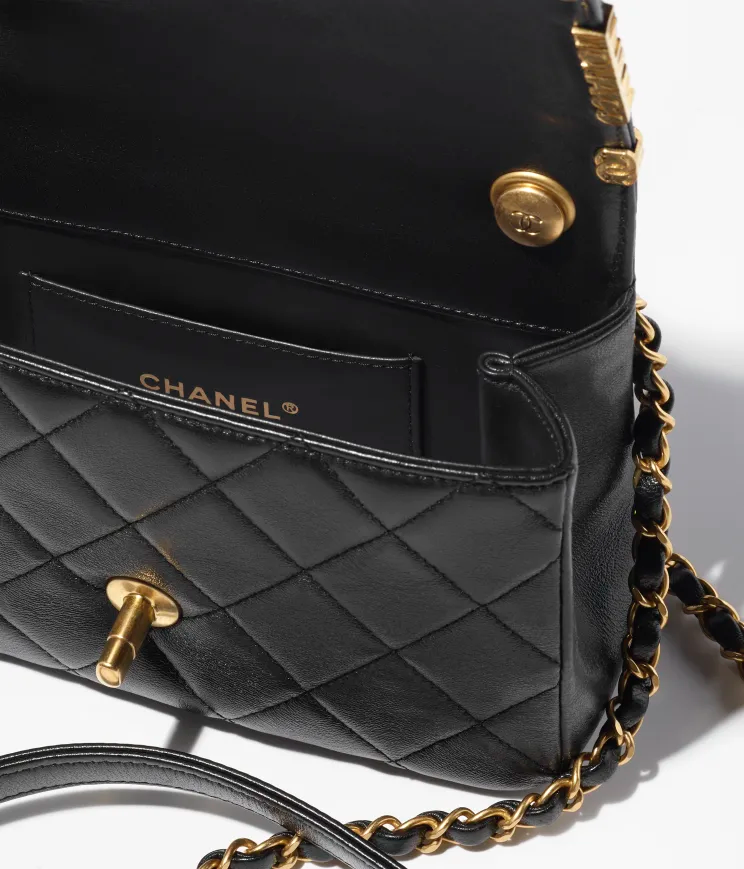 MIB 100AUTH CHANEL 22P Black Denim Chanel Scripts Mini Flap Bag Goldtone  HDW  eBay