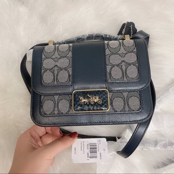  Túi Nữ Coach Signature Jacquard Alie Top Handle Bag 'Midnight Navy' 