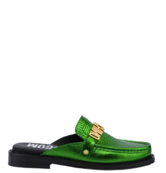  Giày Moschino Nữ Lizard Print Calfskin Loafers 'Green' 