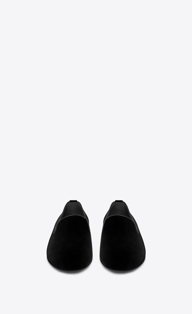  Giày Nam Saint Laurent Smoking 15 Slippers In Velvet 'Black' 