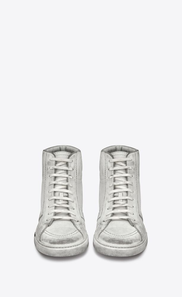  Giày Nam Saint Laurent Joe Sneakers In Worn-Look Leather 'Optic White' 