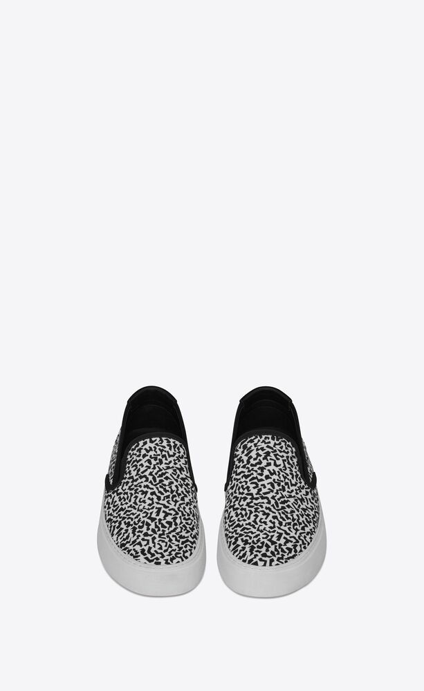  Giày Nam Saint Laurent Venice Slip On Sneakers In Sparkle-print Canvas 'White' 