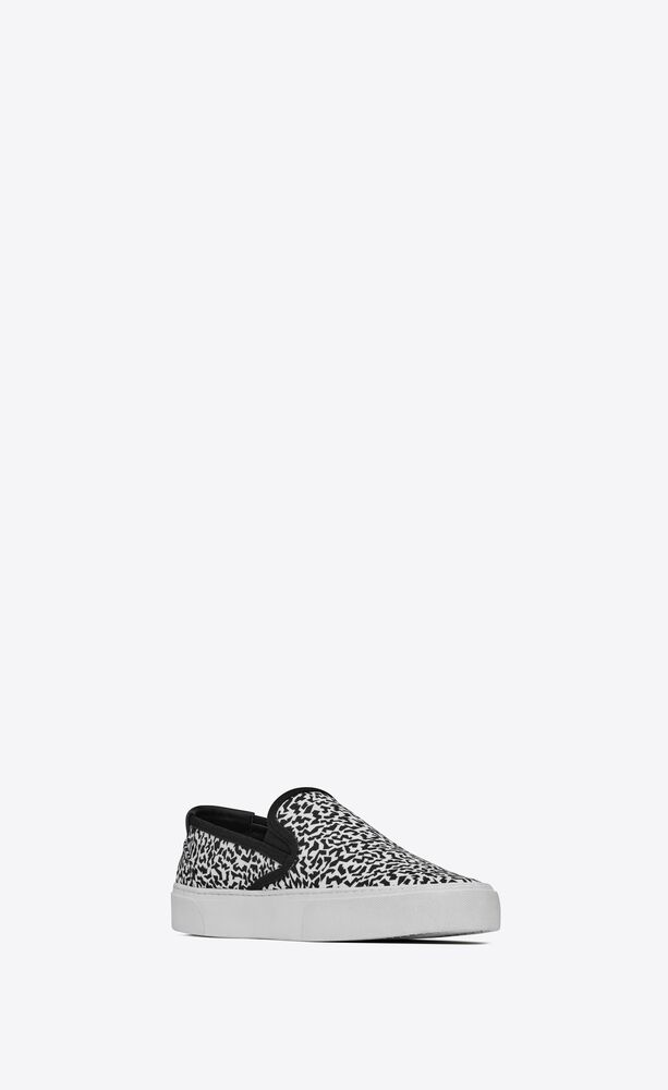  Giày Nam Saint Laurent Venice Slip On Sneakers In Sparkle-print Canvas 'White' 
