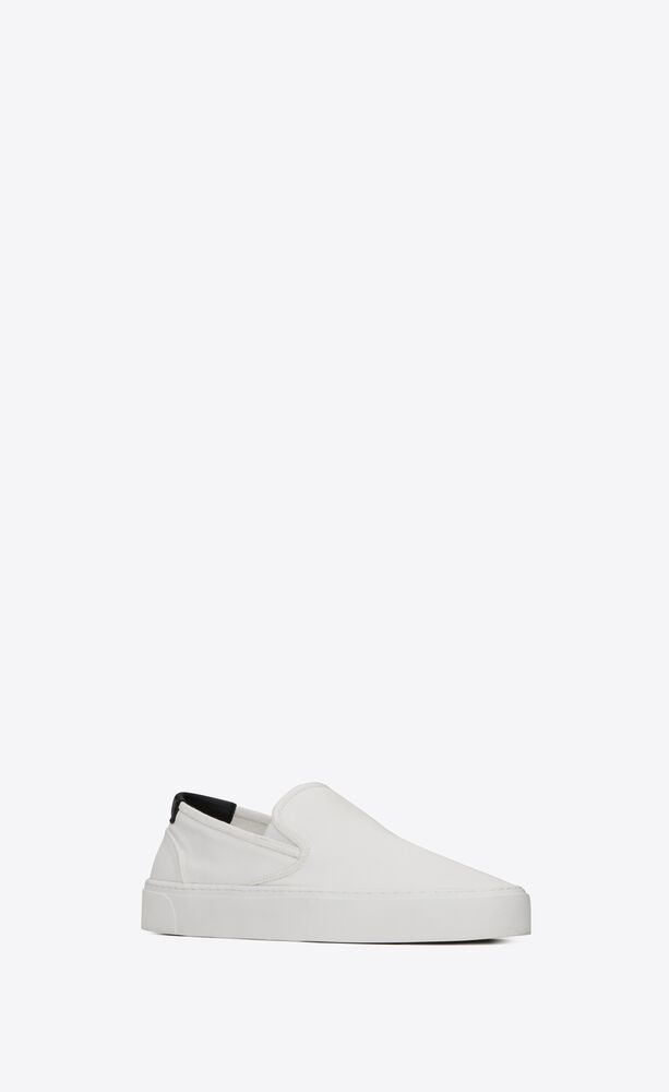  Giày Nam Saint Laurent Venice Slip On Sneakers In Canvas Leather 'Optic White' 