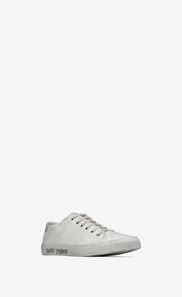  Giày Nam Saint Laurent Malibu Sneakers In Canvas Leather 'Optic White' 