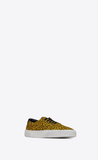  Giày Nam Saint Laurent Venice Sneakers In Sparkle-print Canvas 'Black Yellow' 