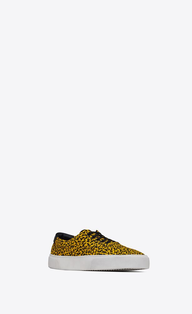  Giày Nam Saint Laurent Venice Sneakers In Sparkle-print Canvas 'Black Yellow' 
