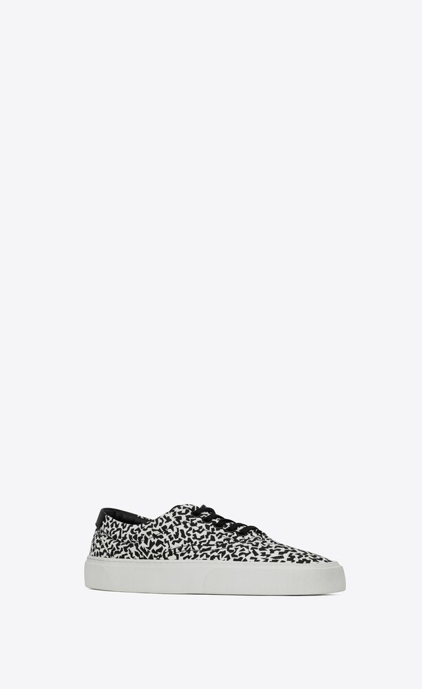  Giày Nam Saint Laurent Venice Sneakers In Sparkle-print Canvas 'White Black' 