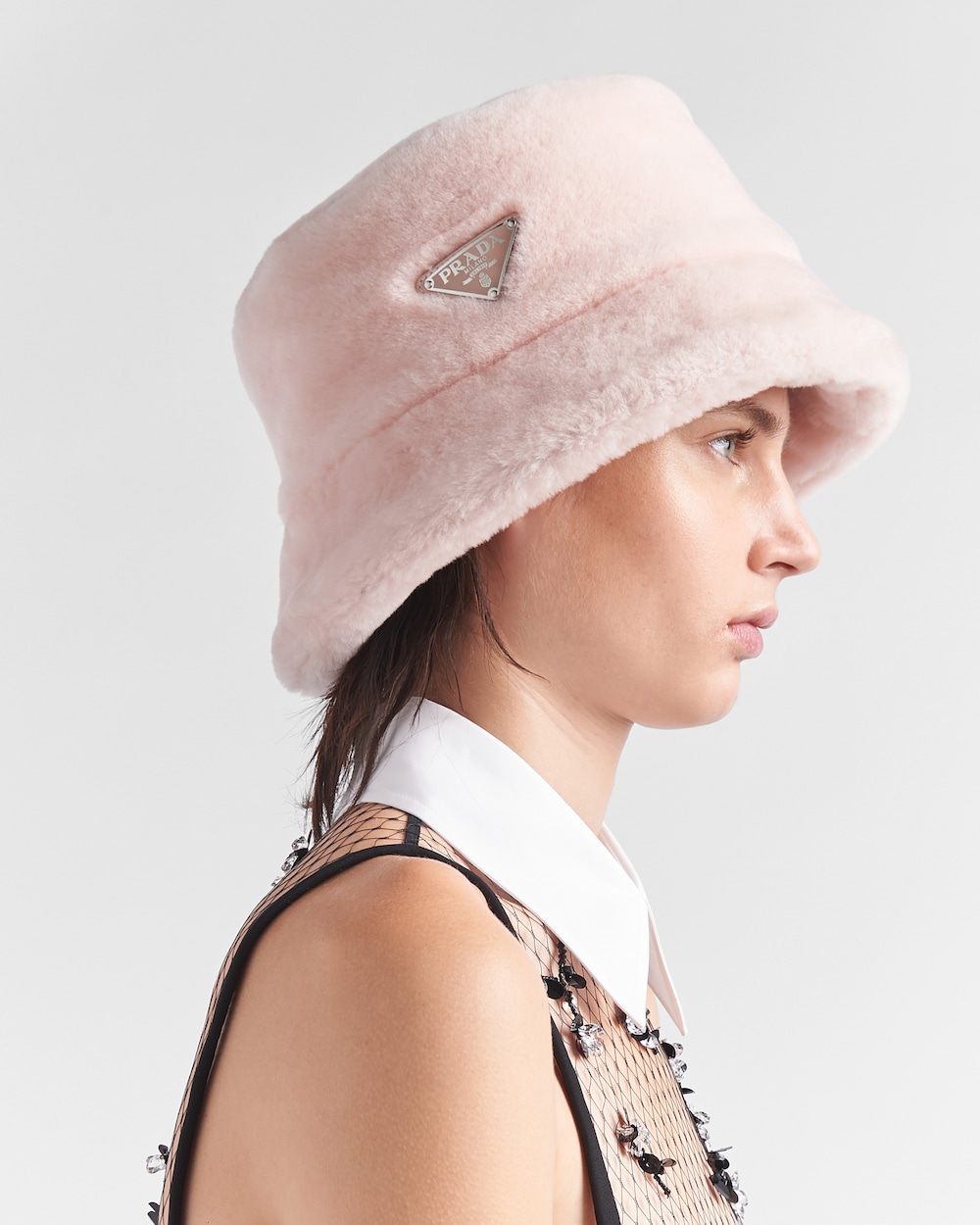 M N Prada Shearling Bucket Hat Orchid Pink 1HC137 2EC9 F0615 LUXITY