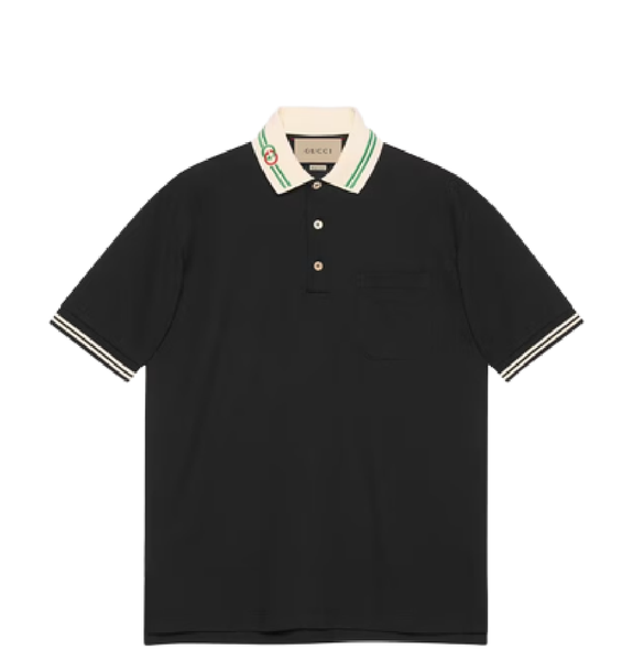  Áo Polo Nam Gucci Cotton Piquet 'Black White' 