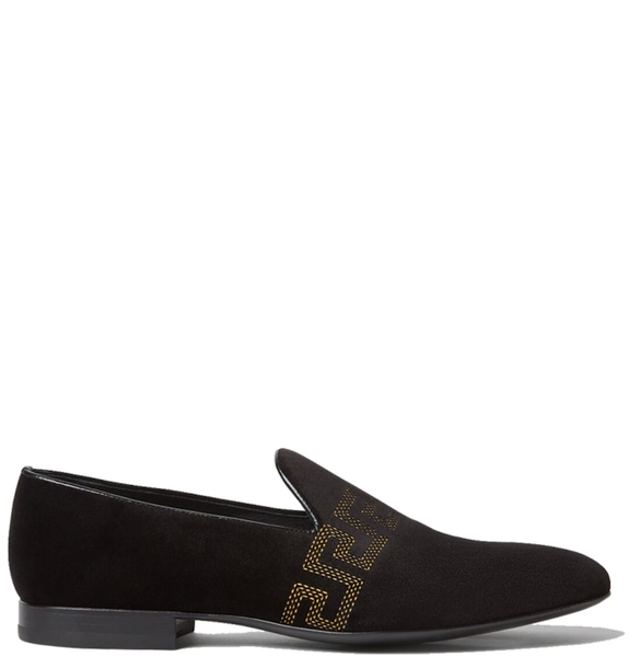  Giày Nam Versace Greca Embroidered Velvet Loafers 'Black' 