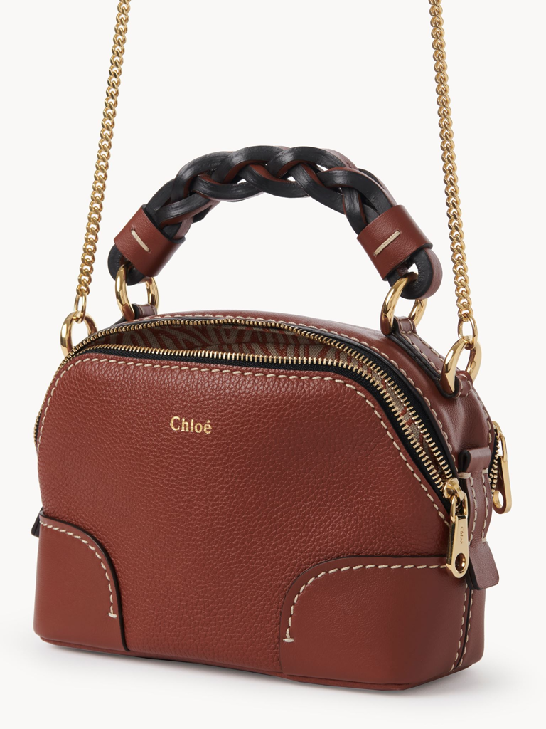  Túi Nữ Chloe Mini Daria Chain Bag In Grained Shiny Calfskin 'Brown' 