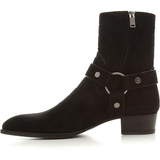  Giày Nữ Saint Laurent Wyatt Crocodile Embossed Suede Harness Boot 'Black' 