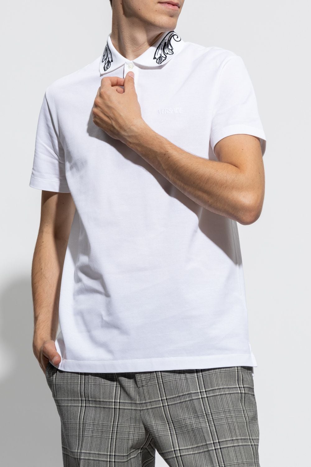  Áo Nam Versace Barocco Embroidered Polo Shirt 'White' 