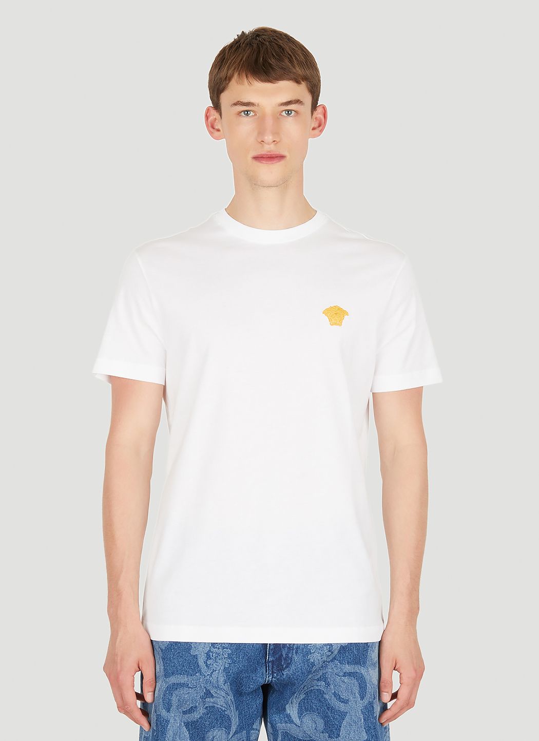  Áo Nam Versace Logo Embroidery Tee 'White' 