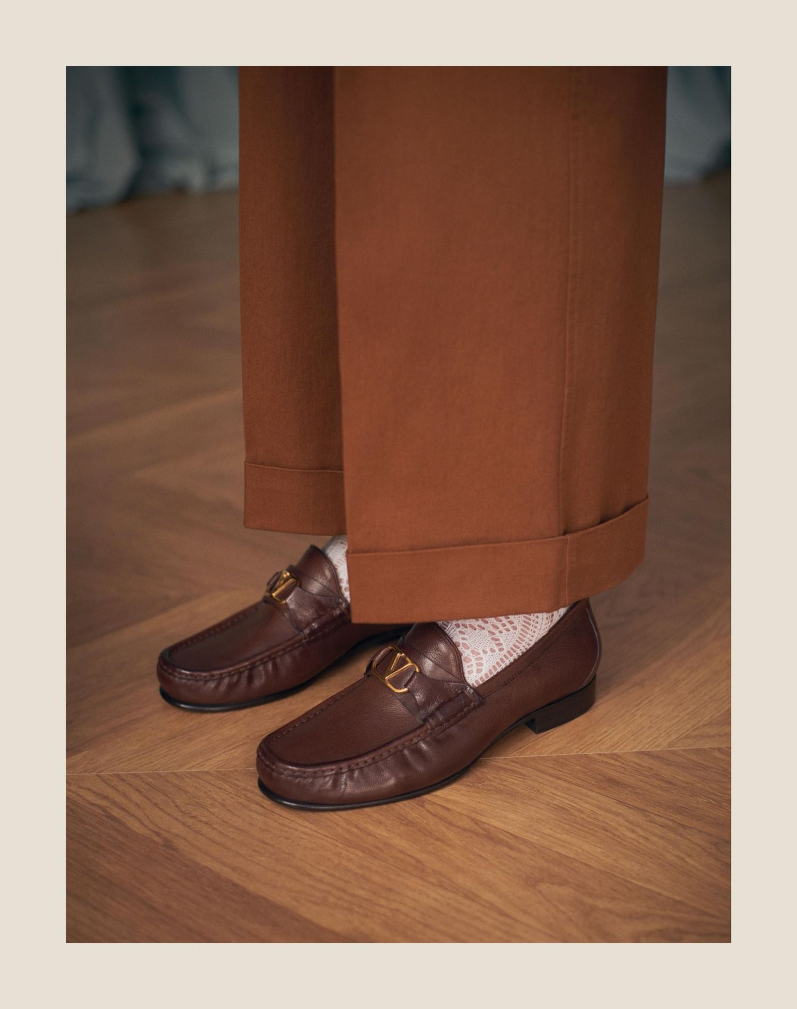  Giày Nam Valentino Vlogo Kidskin Loafer 'Brown' 