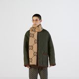  Khăn Gucci GG Jacquard Wool Silk Scarf 'Brown' 