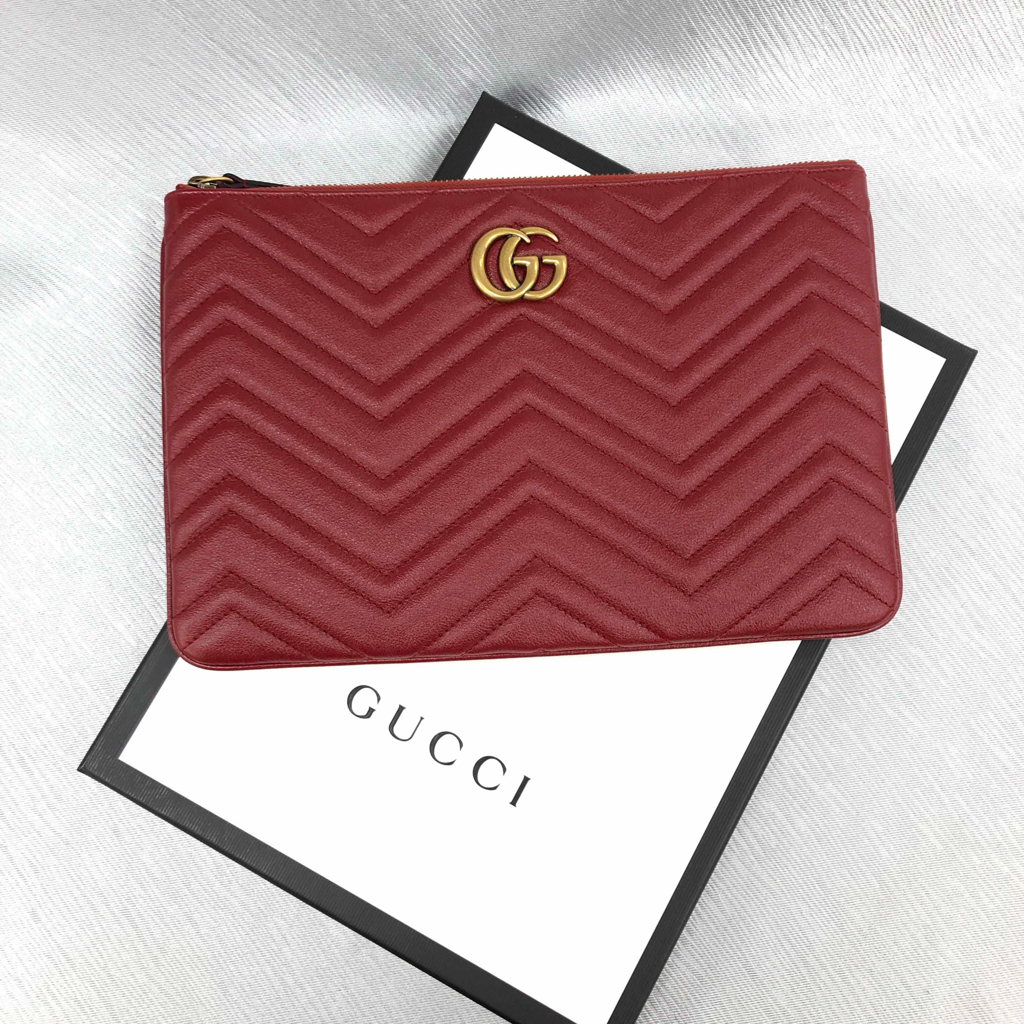  Túi Nữ Gucci GG Marmont Clutch 'Red Leather' 