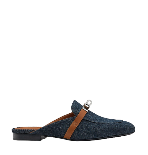  Giày Nữ Hermes Oz Mule Bleu Brut Gold 