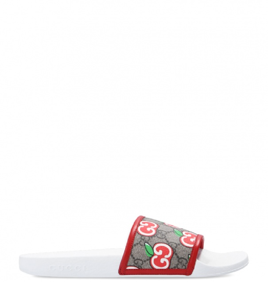 D p N Gucci Apple Printed Slide White Monogram 627818 2BQ20