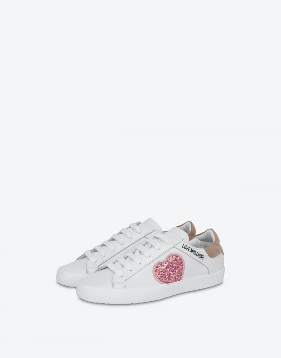  Giày Moschino Nữ Shiny Heart Nappa 'White' 
