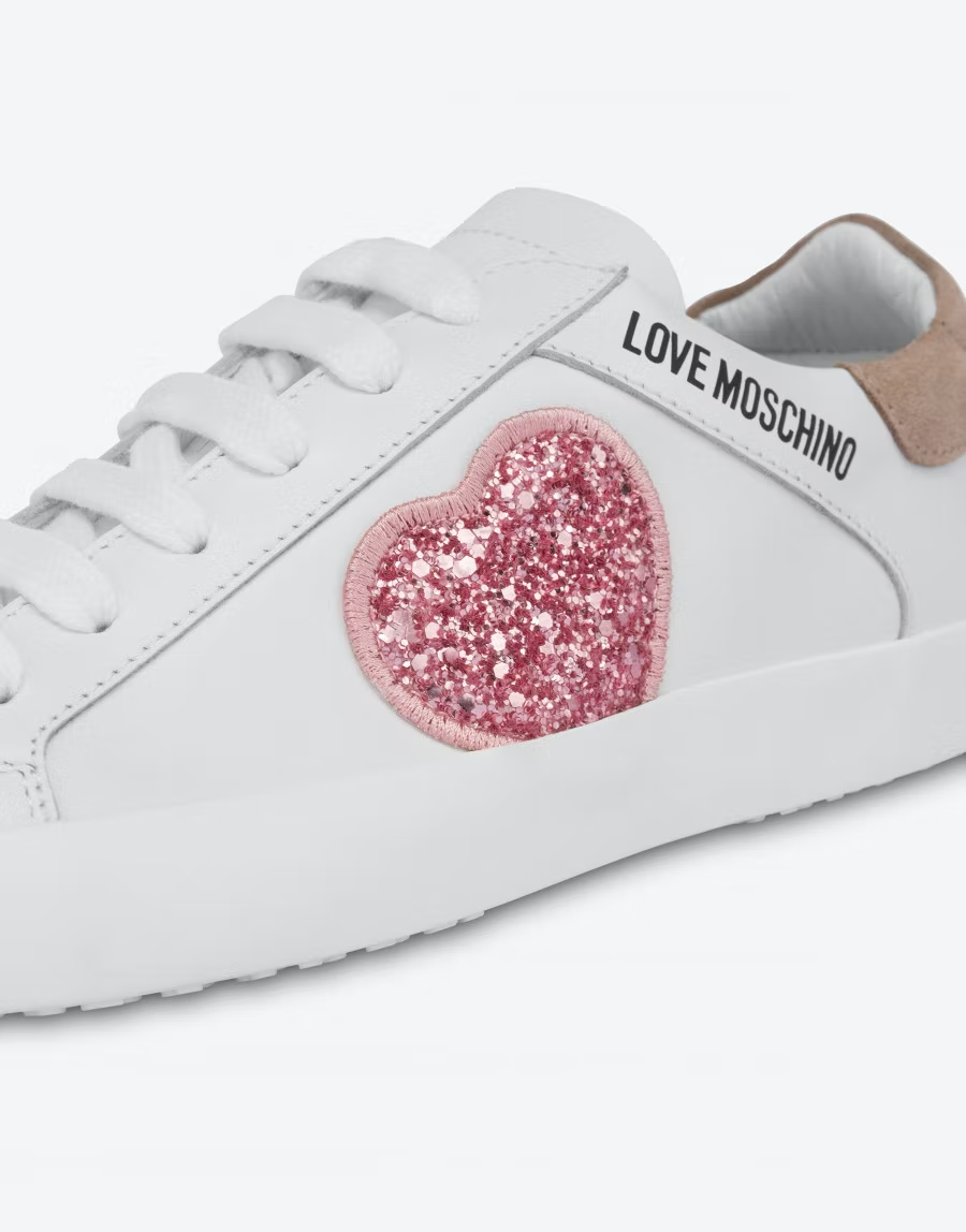  Giày Moschino Nữ Shiny Heart Nappa 'White' 