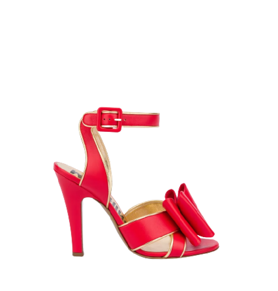  Giày Moschino Nữ Low Bow Calfskin Sandals 'Red' 