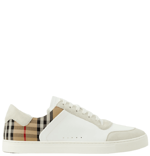  Giày Nam Burberry Leather Check Sneakers 'White Beige' 