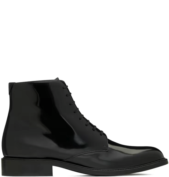  Giày Nam Saint Laurent Army Laced Boots In Shiny Leather 'Black' 