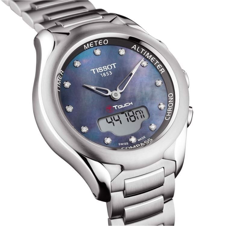  Đồng Hồ Nữ Tissot T-Touch Expert Solar Perpetual Alarm Chronograph Diamond Watch 'Black Mother of Pearl' 