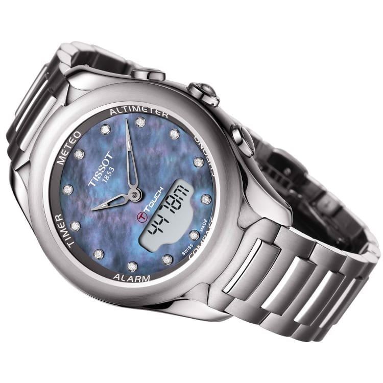  Đồng Hồ Nữ Tissot T-Touch Expert Solar Perpetual Alarm Chronograph Diamond Watch 'Black Mother of Pearl' 