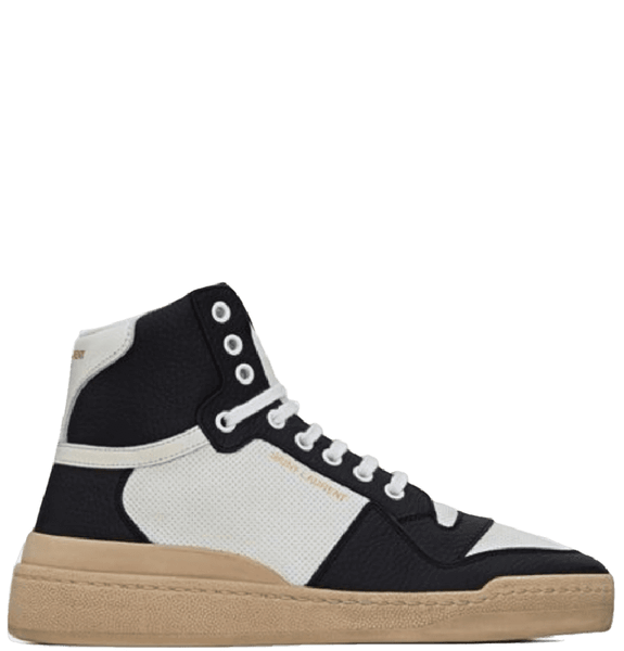  Giày Nữ Saint Laurent Sl24 Mid-top Sneakers In Smooth Perforated Leather 'Optic White Black' 