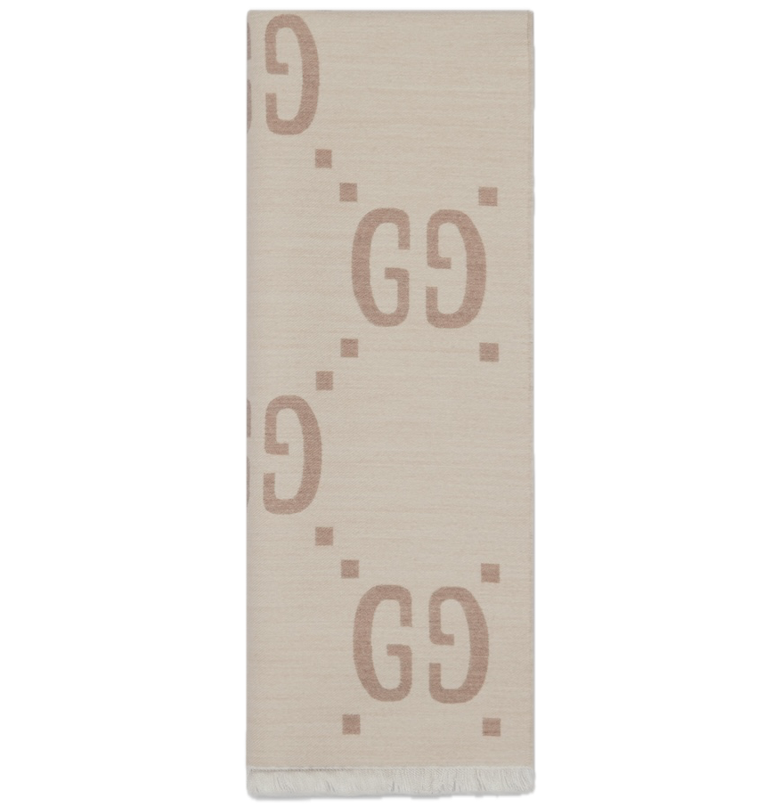  Khăn Gucci GG Jacquard Wool Silk Scarf 'Ivory' 