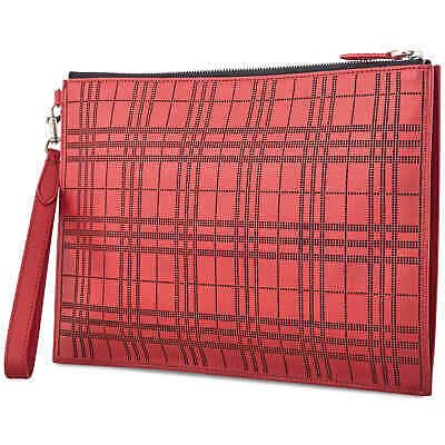  Túi Burberry Peforated Check Leather Zip Pouch 'Red' 