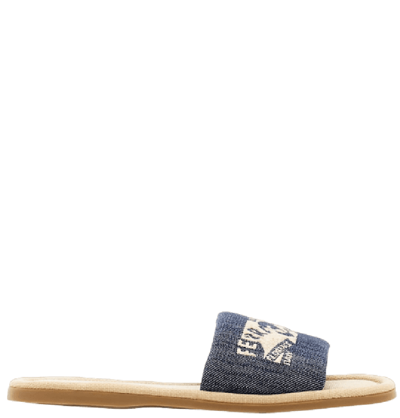  Dép Nữ Salvatore Ferragamo Denim Slide With Logo 'Denim' 