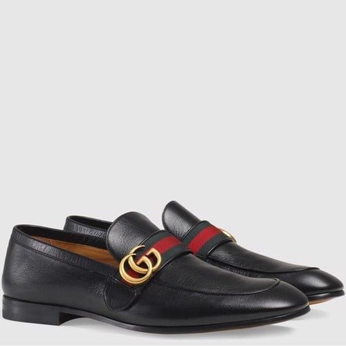  Giày Gucci Leather Loafer With Double G 'Black' 