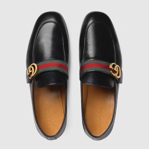  Giày Gucci Leather Loafer With Double G 'Black' 