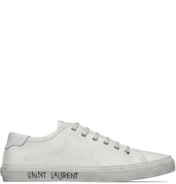  Giày Nam Saint Laurent Malibu Sneakers In Canvas Leather 'Optic White' 