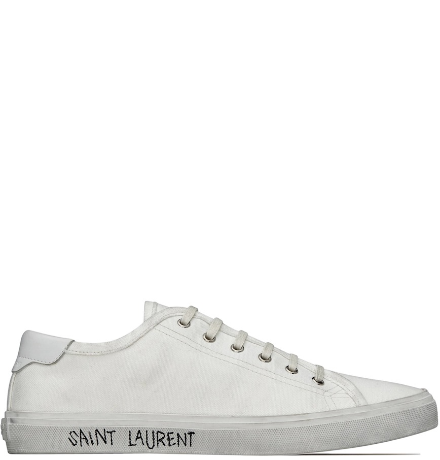  Giày Nam Saint Laurent Malibu Sneakers In Canvas Leather 'Optic White' 