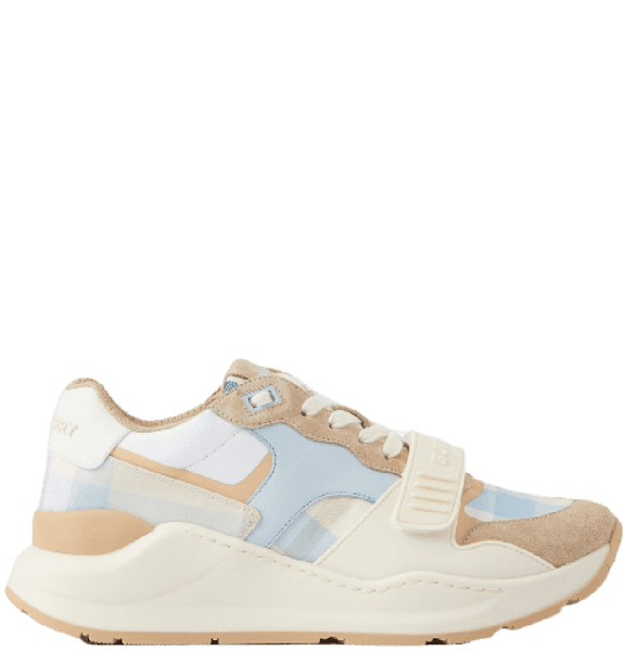  Giày Nữ Burberry Check Suede And Leather Sneakers 'Soft Blue' 