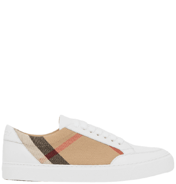  Giày Nữ Burberry House Check And Leather Sneakers 'Optic White' 
